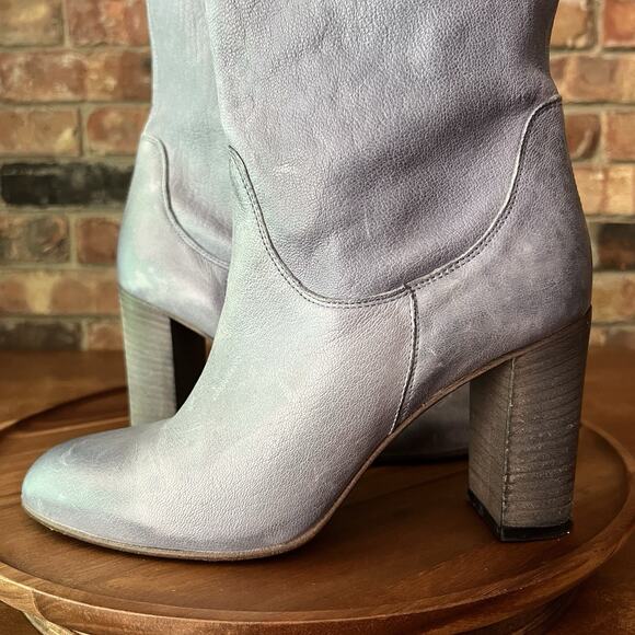 Free People Dakota Suede Slouch Block Heel Blue Gray Sz 9 US 39 EU MSRP $188 - Picture 3 of 16